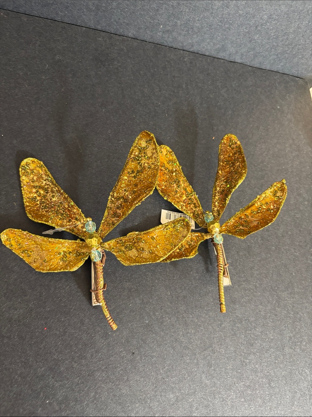 gold-toned glittery dragonfly clip ornaments